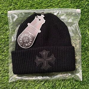Black Beanie with Cross Design